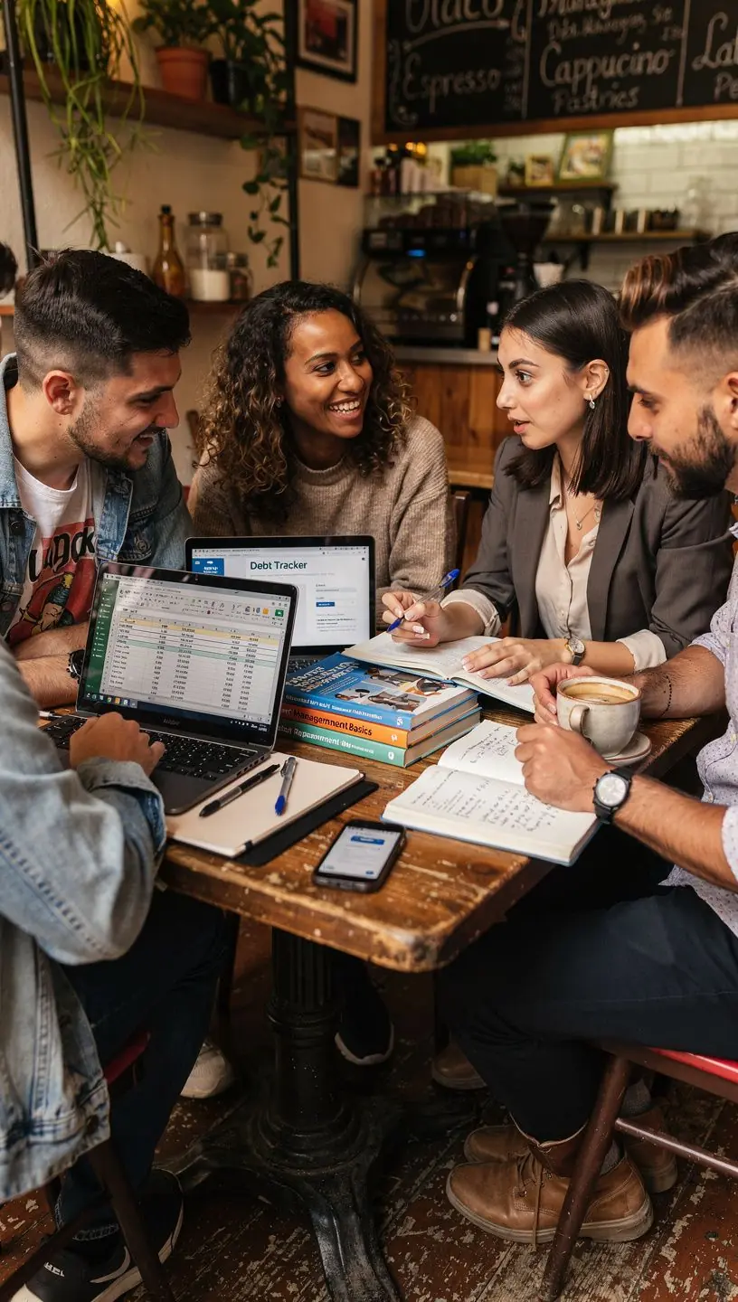 Személyes pénzügyi tervezési folyamatot ábrázoló grafikon és jegyzetfüzet, figyelembe véve az adósságkezelést.